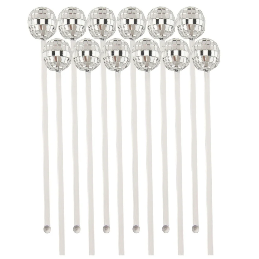 Nifty Girl Silver Disco Ball Cocktail Party Stirrers